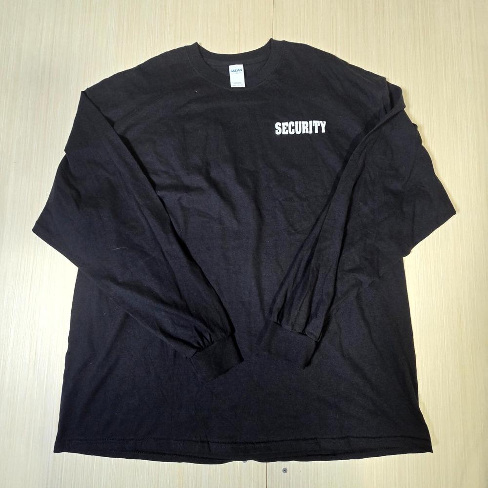 Gildan T Shirt Mens 2XL Black Cotton Security Guard Casual‎ Long Sleeve Pullover